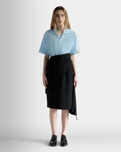 Asymmetrischer Midirock Aus Fließendem Crêpe In Schwarz