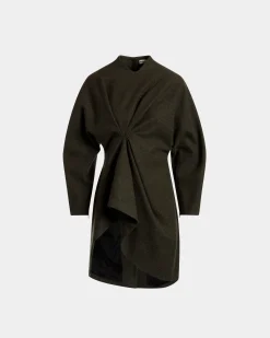 Asymmetrisches Kleid Aus Dunkelgrüner Wolle