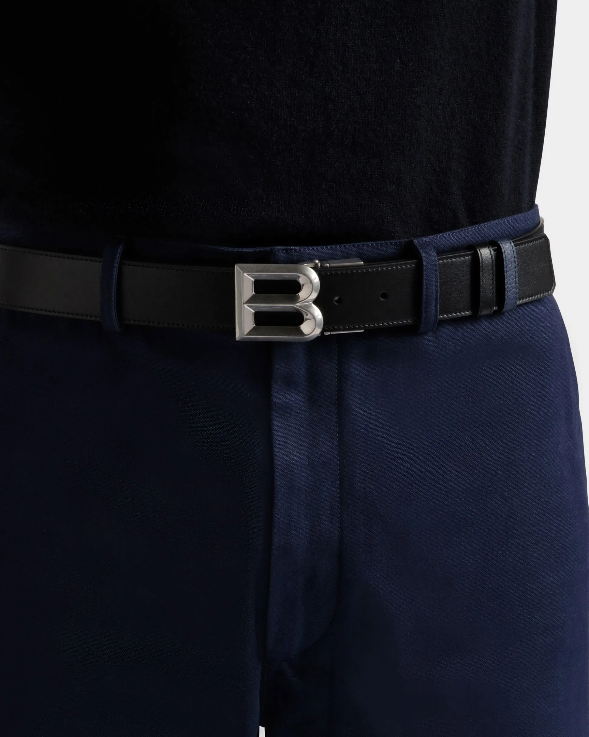 B Bold 35 mm Verstellbarer Wendegürtel Aus Leder In Schwarz Und Marineblau