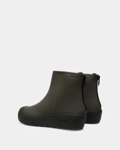 Bally Curling Stiefelette Aus Gummiertem Leder In Military Green