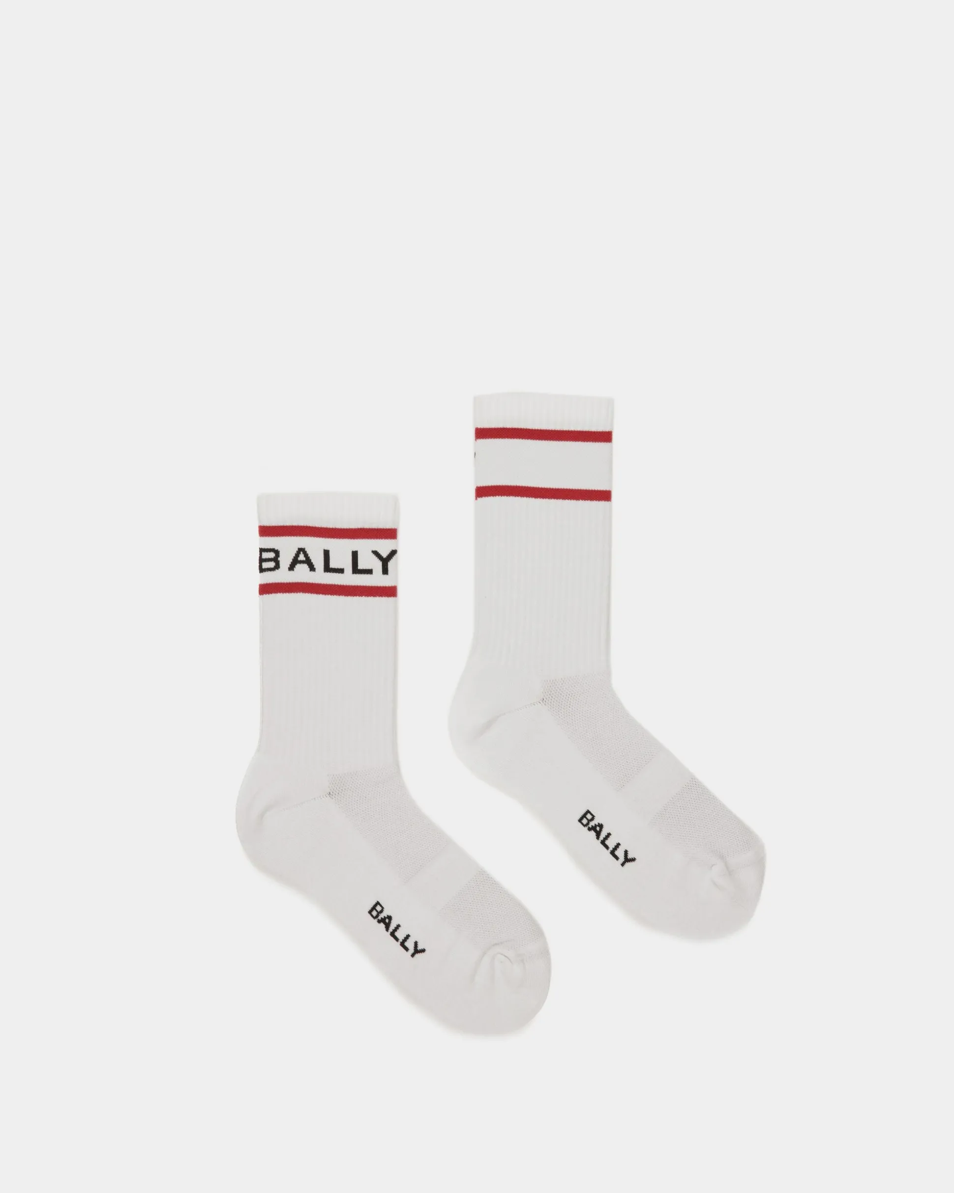 Bally Stripe Socken In Weiß und Tiefrubinrot