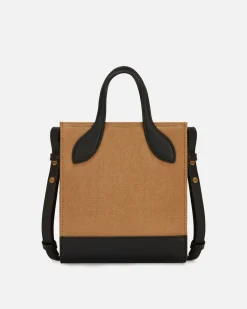 Bar Mini-Tragetasche Aus Canvas Und Leder In Beige Und Schwarz