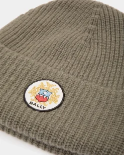 Beanie Aus Kaschmir In Military Green Mit Bally Crest Logo