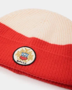 Beanie Aus Wolle In Candy Red Und Elfenbein Mit Bally-Wappen-Logo