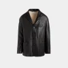 Blazer Aus Schwarzem Leder Mit Shearling-Futter