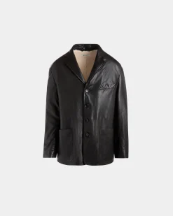Blazer Aus Schwarzem Leder Mit Shearling-Futter