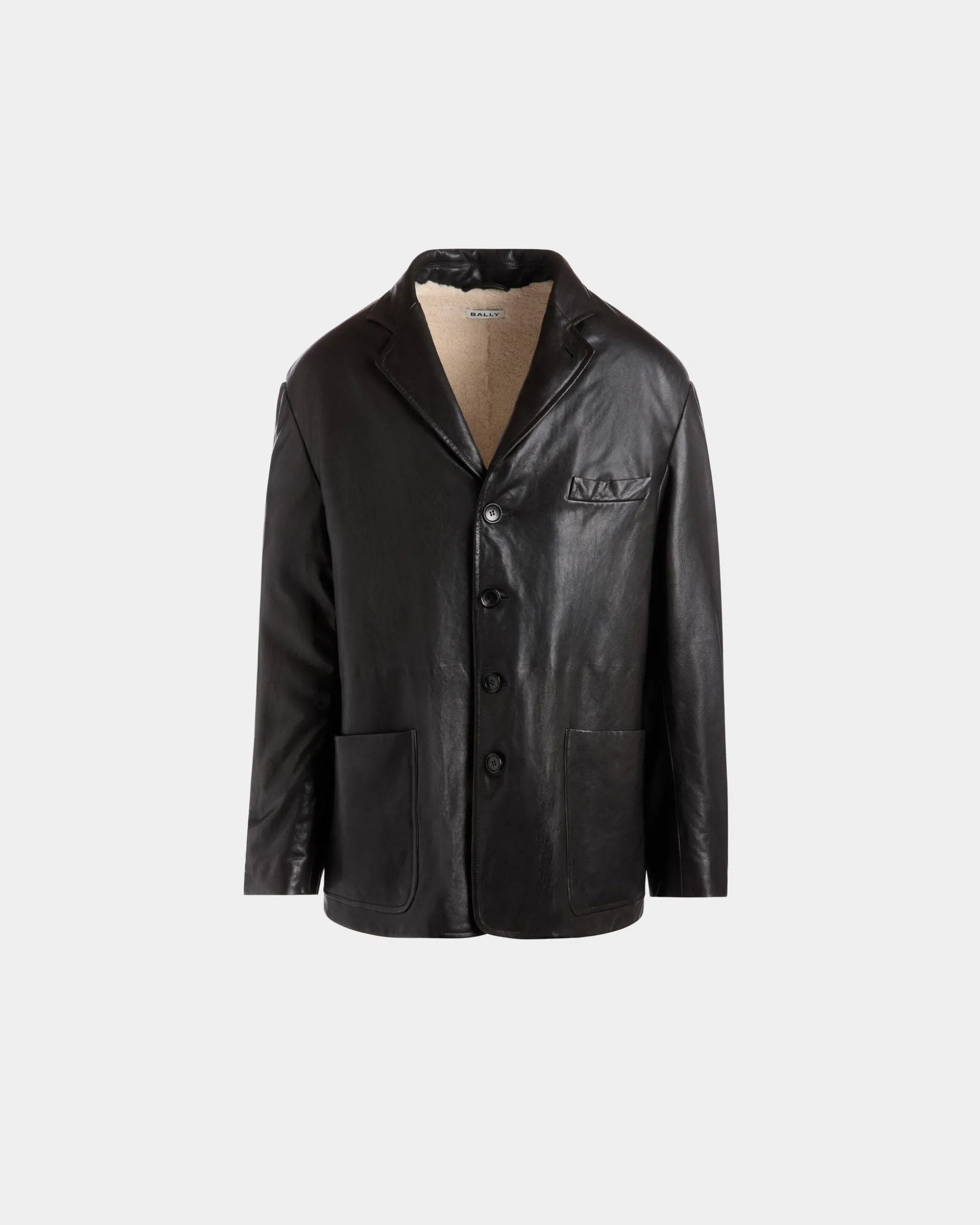 Blazer Aus Schwarzem Leder Mit Shearling-Futter
