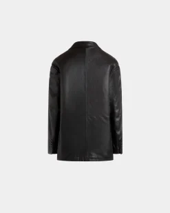 Blazer Aus Schwarzem Leder Mit Shearling-Futter