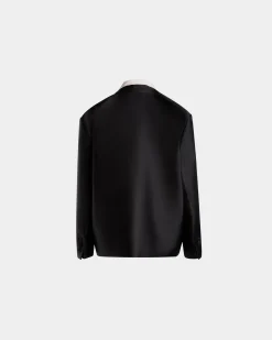 Blazer Mit Kontrastierendem Kragen Aus Schwarzer Seidenmischung
