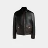 Bomberjacke Aus Schwarzem Leder Mit Shearling-Futter