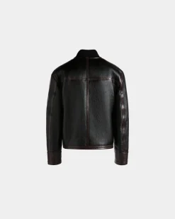 Bomberjacke Aus Schwarzem Leder Mit Shearling-Futter