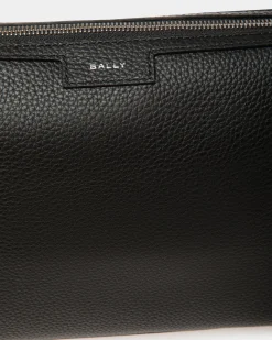 Code Kleine Messenger-Tasche Aus Genarbtem Schwarzem Leder