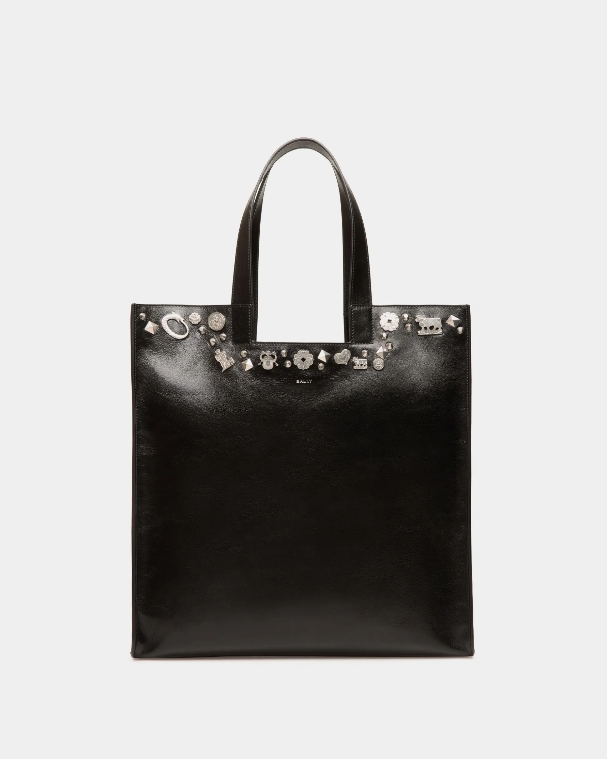 Easy Bally Tragetasche Aus Schwarzem Leder Mit Nieten