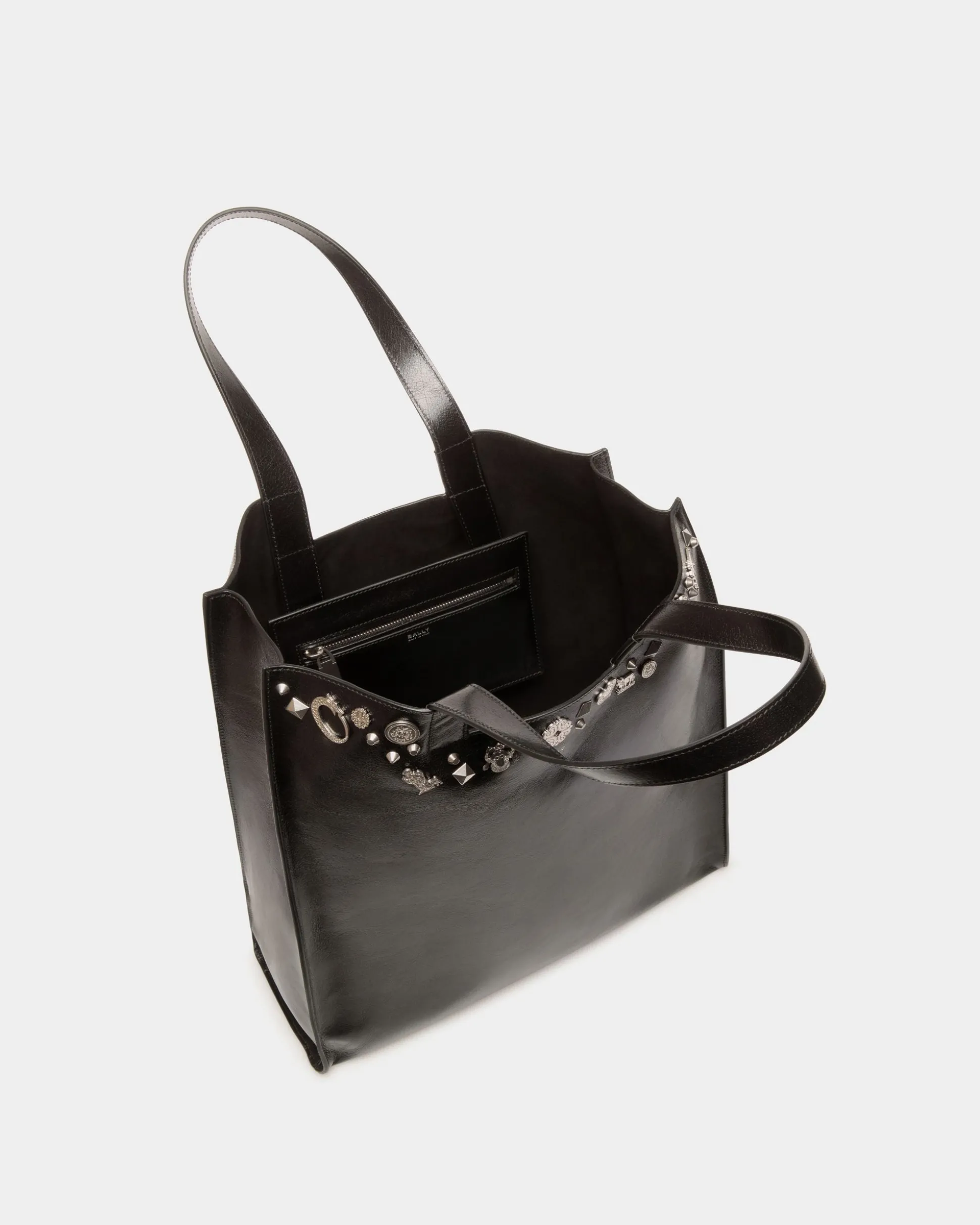 Easy Bally Tragetasche Aus Schwarzem Leder Mit Nieten
