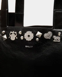 Easy Bally Tragetasche Aus Schwarzem Leder Mit Nieten