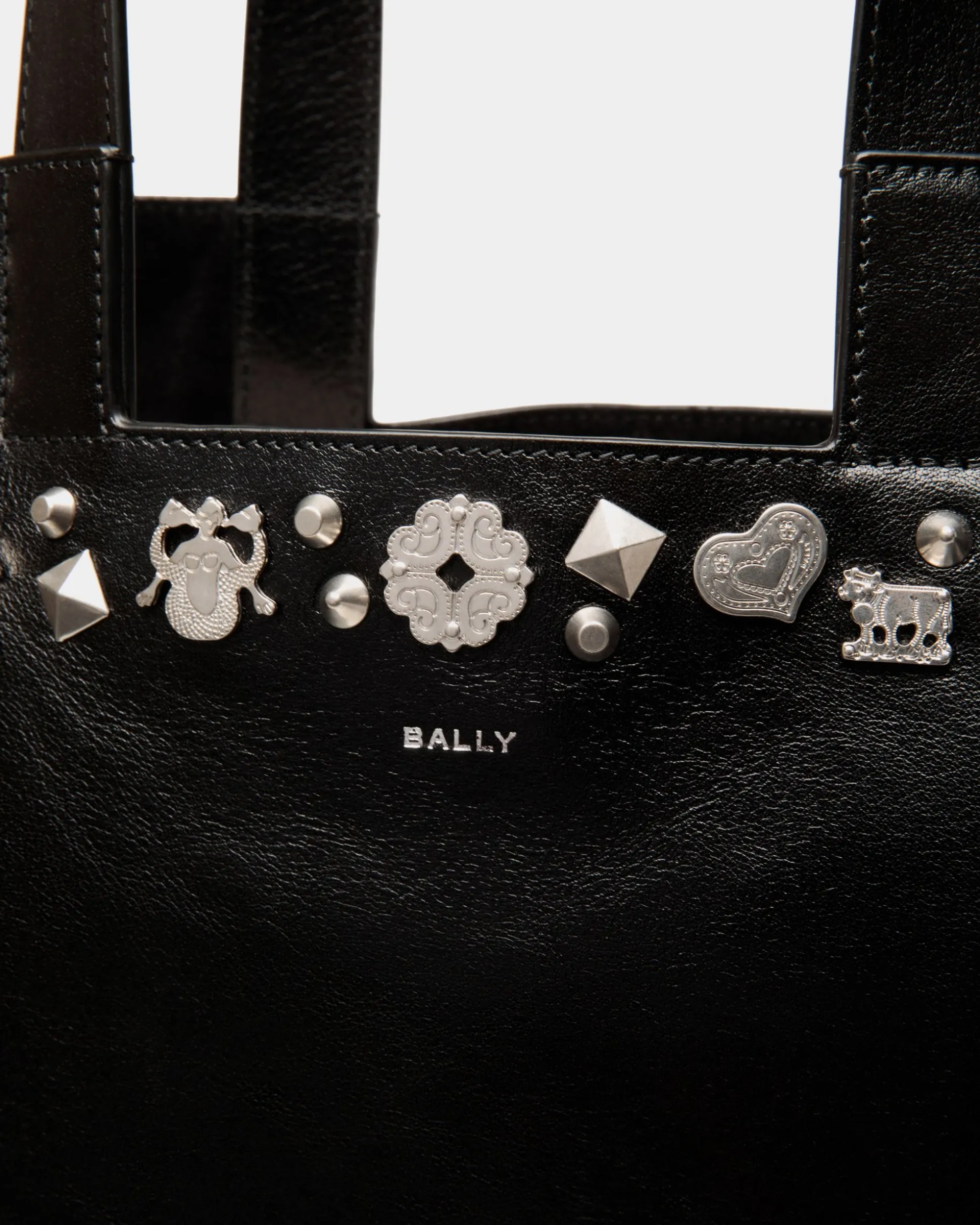 Easy Bally Tragetasche Aus Schwarzem Leder Mit Nieten