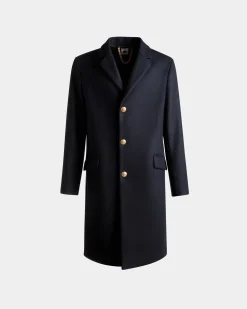 Einreihiger Mantel Aus Einer Wollmischung In Navy Blue Aus Der Adrien Brody Travel-Kollektion