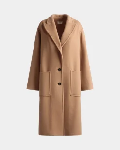 Einreihiger Mantel Aus Kaschmir-Woll-Mix In Camel