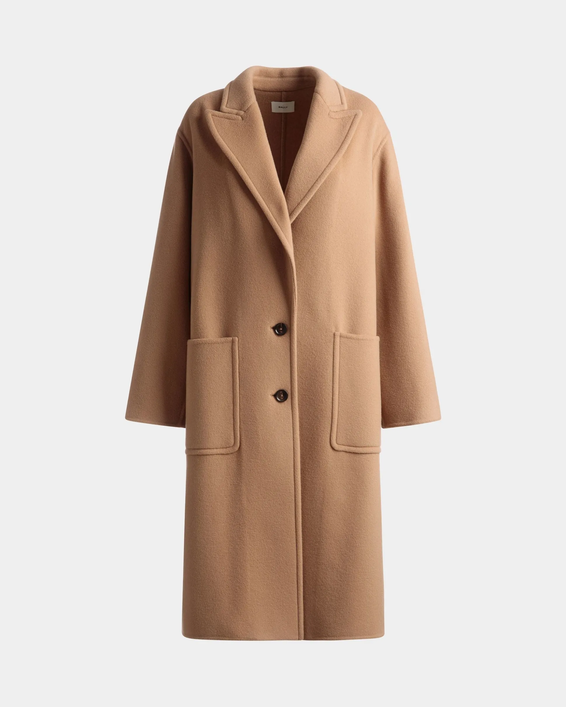 Einreihiger Mantel Aus Kaschmir-Woll-Mix In Camel