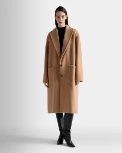 Einreihiger Mantel Aus Kaschmir-Woll-Mix In Camel