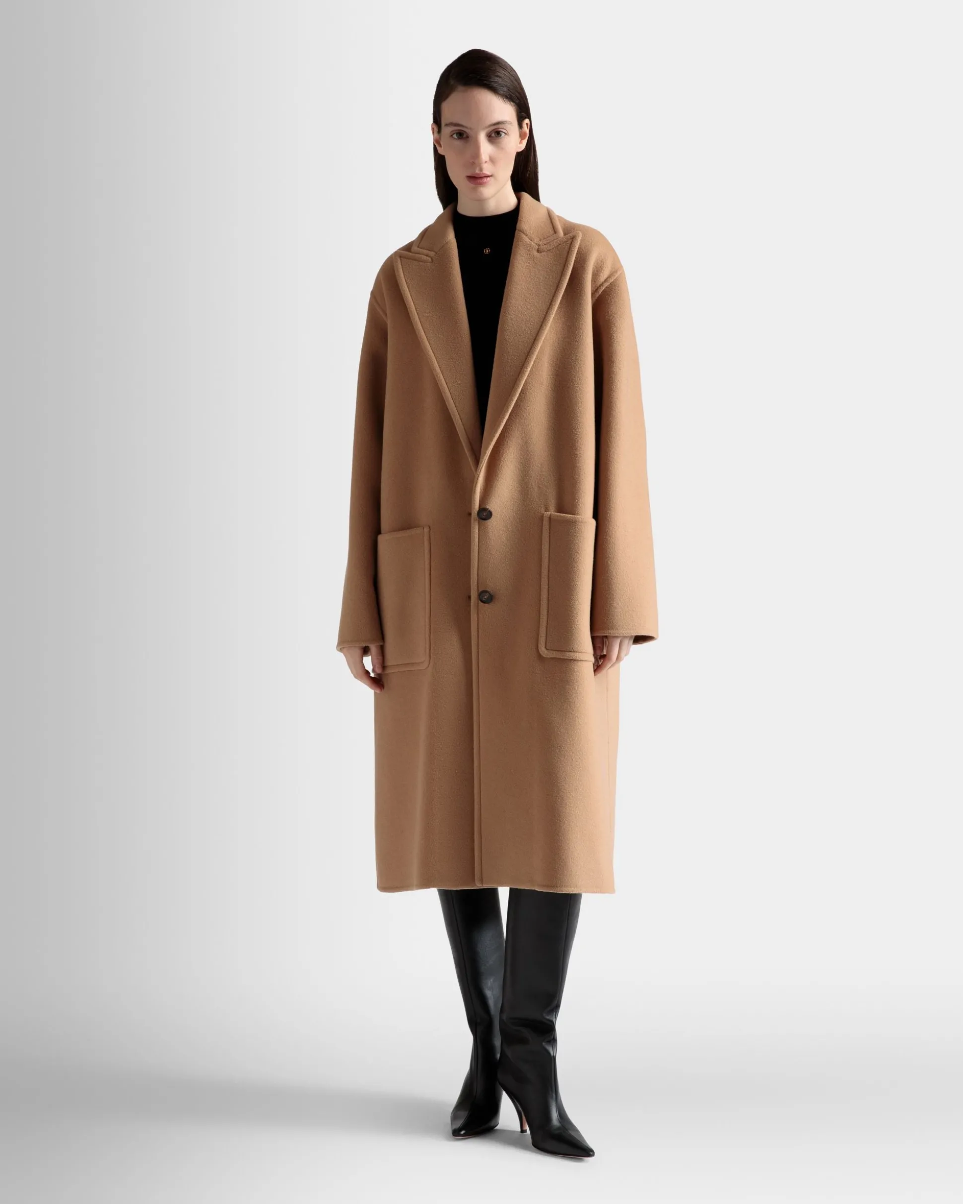 Einreihiger Mantel Aus Kaschmir-Woll-Mix In Camel