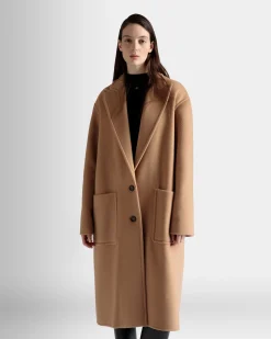 Einreihiger Mantel Aus Kaschmir-Woll-Mix In Camel