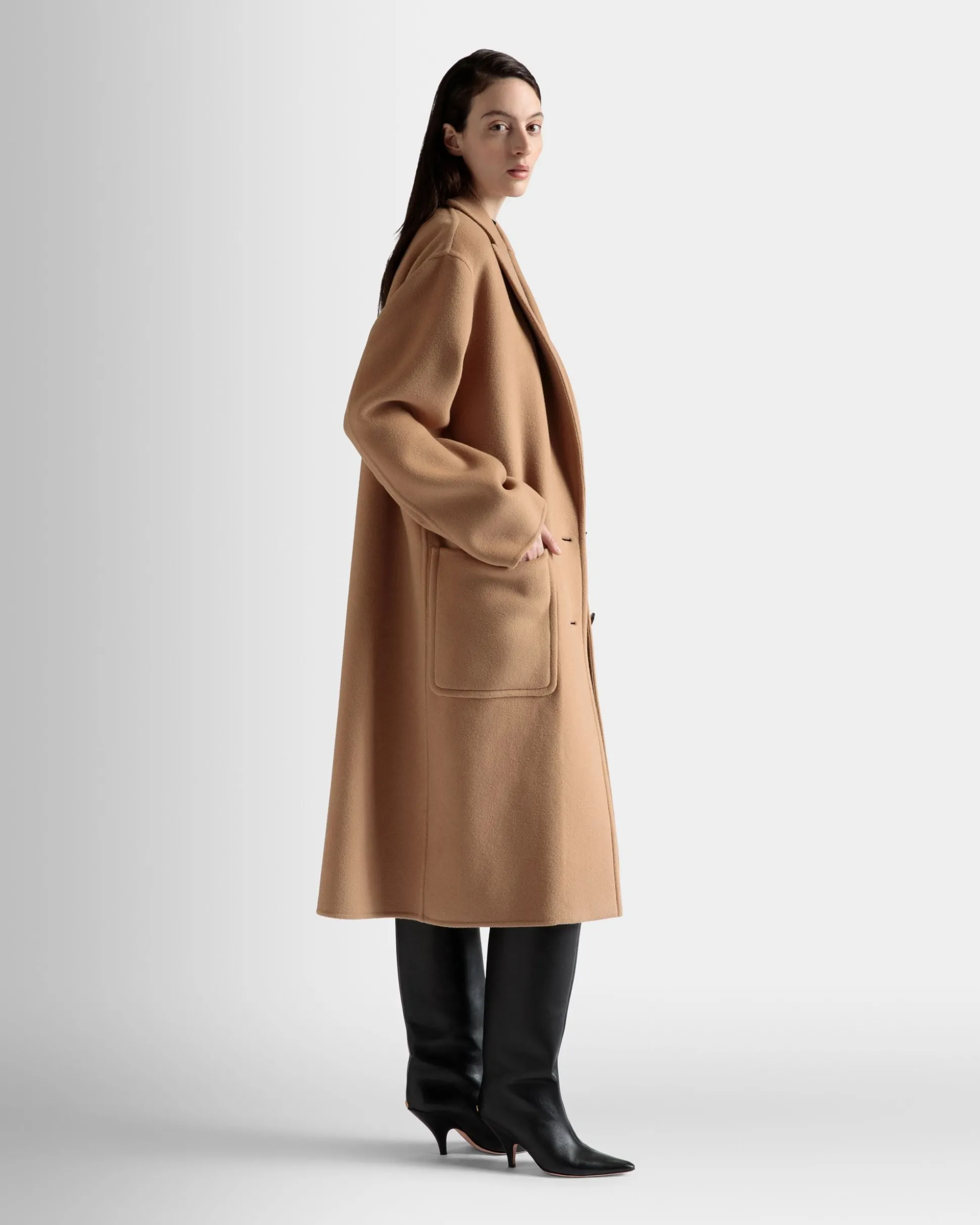 Einreihiger Mantel Aus Kaschmir-Woll-Mix In Camel