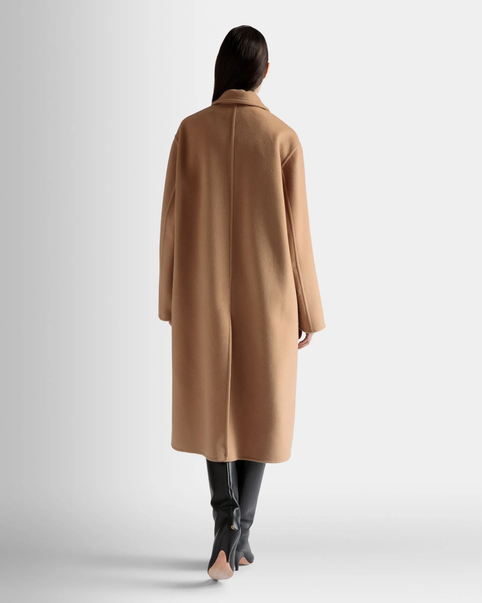 Einreihiger Mantel Aus Kaschmir-Woll-Mix In Camel