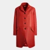 Einreihiger Midi-Mantel Aus Leder In Candy Red