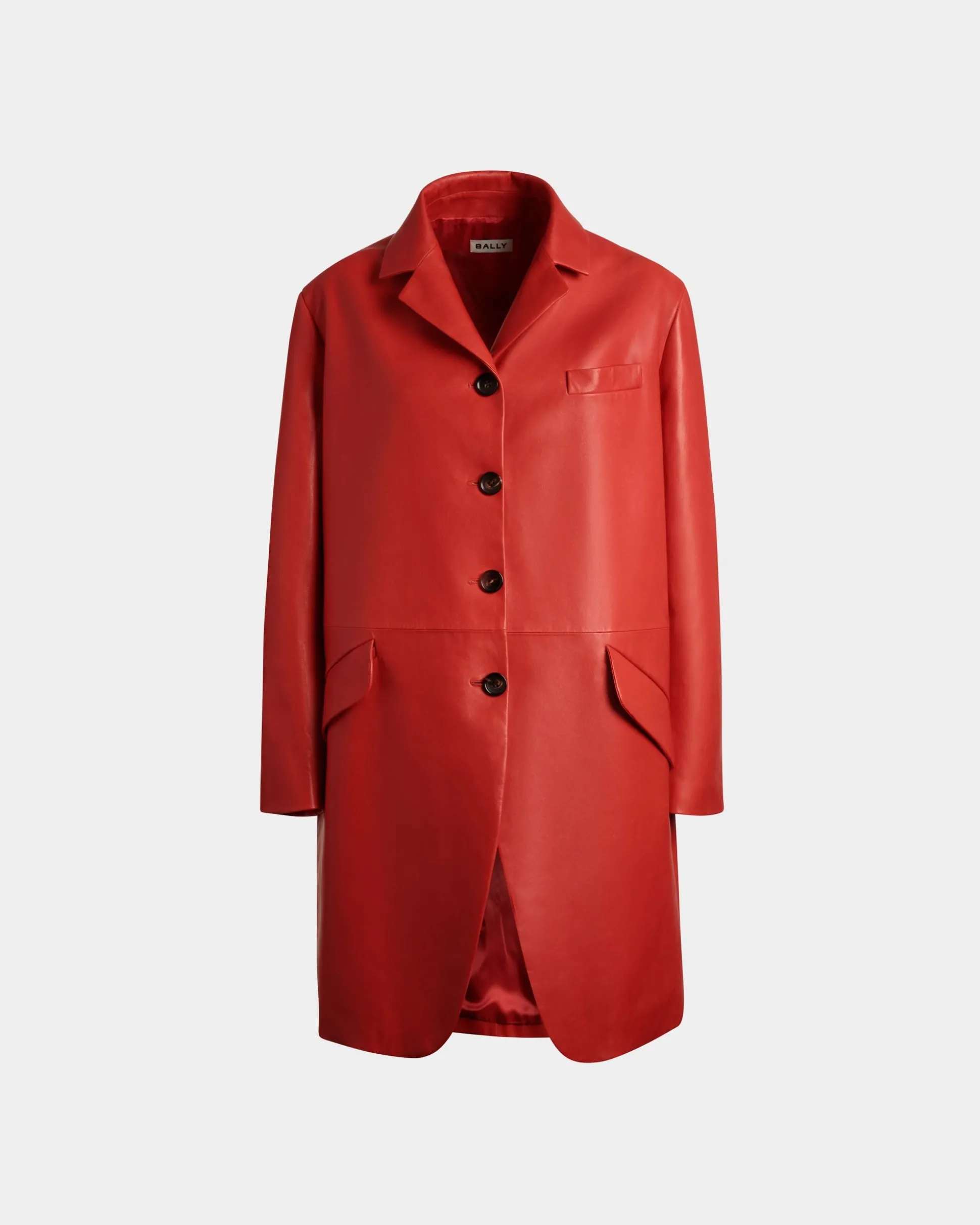 Einreihiger Midi-Mantel Aus Leder In Candy Red