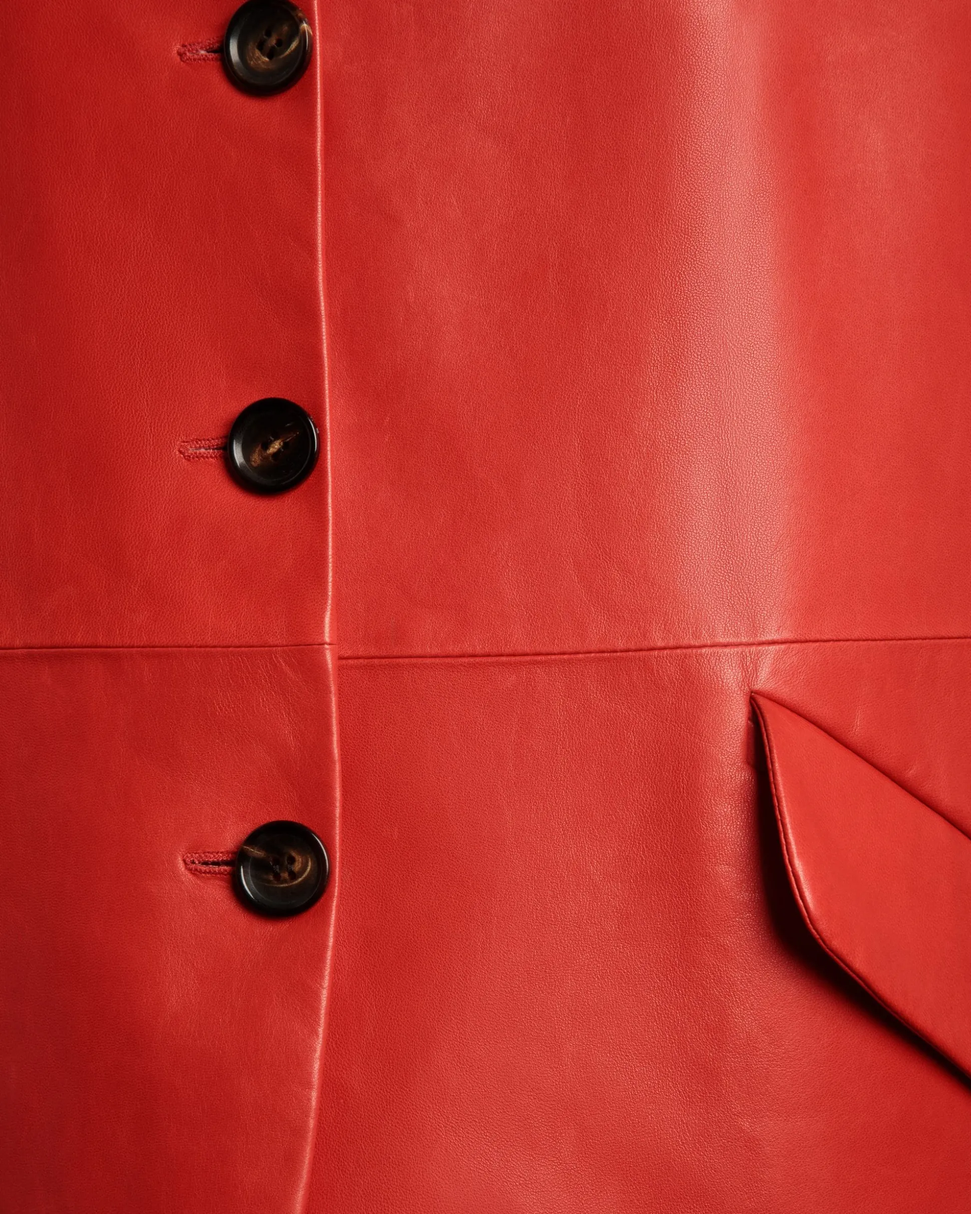 Einreihiger Midi-Mantel Aus Leder In Candy Red