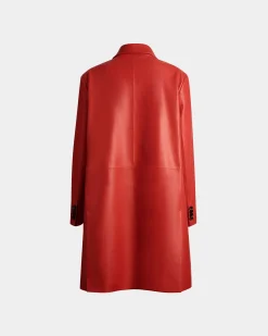 Einreihiger Midi-Mantel Aus Leder In Candy Red