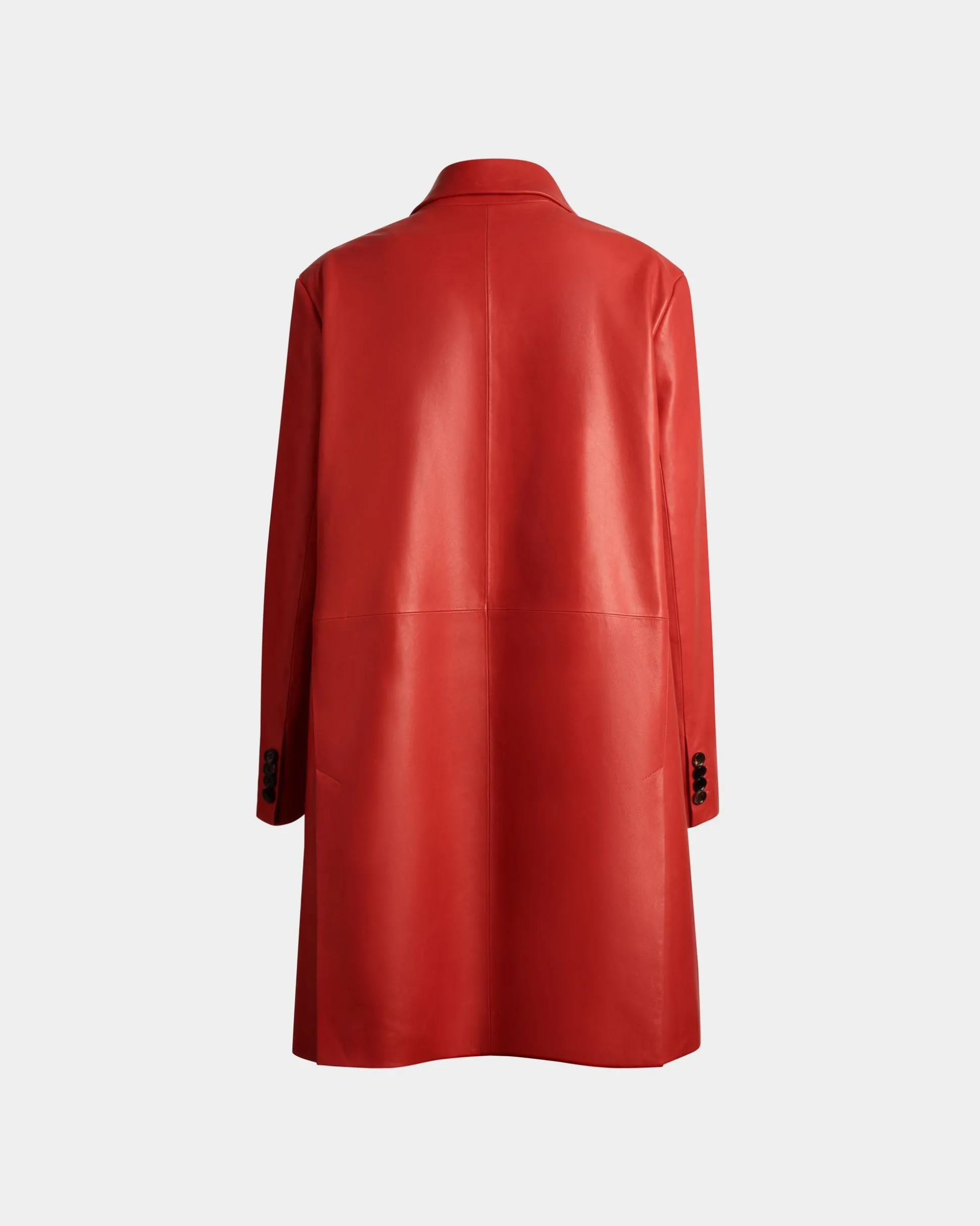 Einreihiger Midi-Mantel Aus Leder In Candy Red