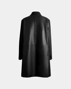 Einreihiger Midi-Mantel Aus Leder In Schwarz