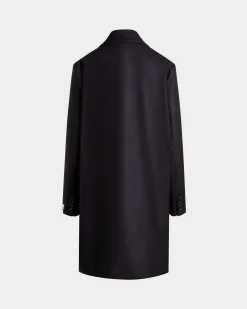 Einreihiger Midi-Mantel Aus Einer Wollmischung In Navy Blue