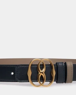 Emblem 25mm Wendegürtel Aus Leder In Navy Blue Und Taupe