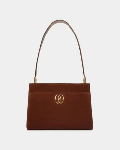 Emblem Schultertasche Aus Veloursleder In Braun