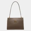 Emblem Schultertasche Aus Genarbtem Leder In Beige