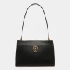Emblem Schultertasche Aus Genarbtem Leder In Schwarz