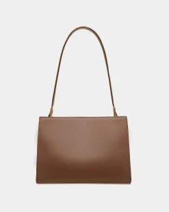 Emblem Schultertasche Aus Genarbtem Leder In Braun