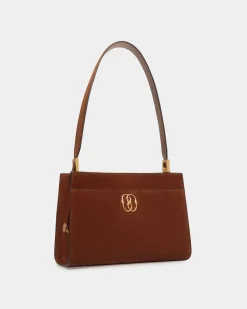Emblem Schultertasche Aus Veloursleder In Braun