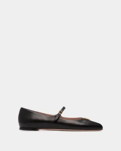 Flache Mary-Janes Ballyrina Aus Schwarzem Leder