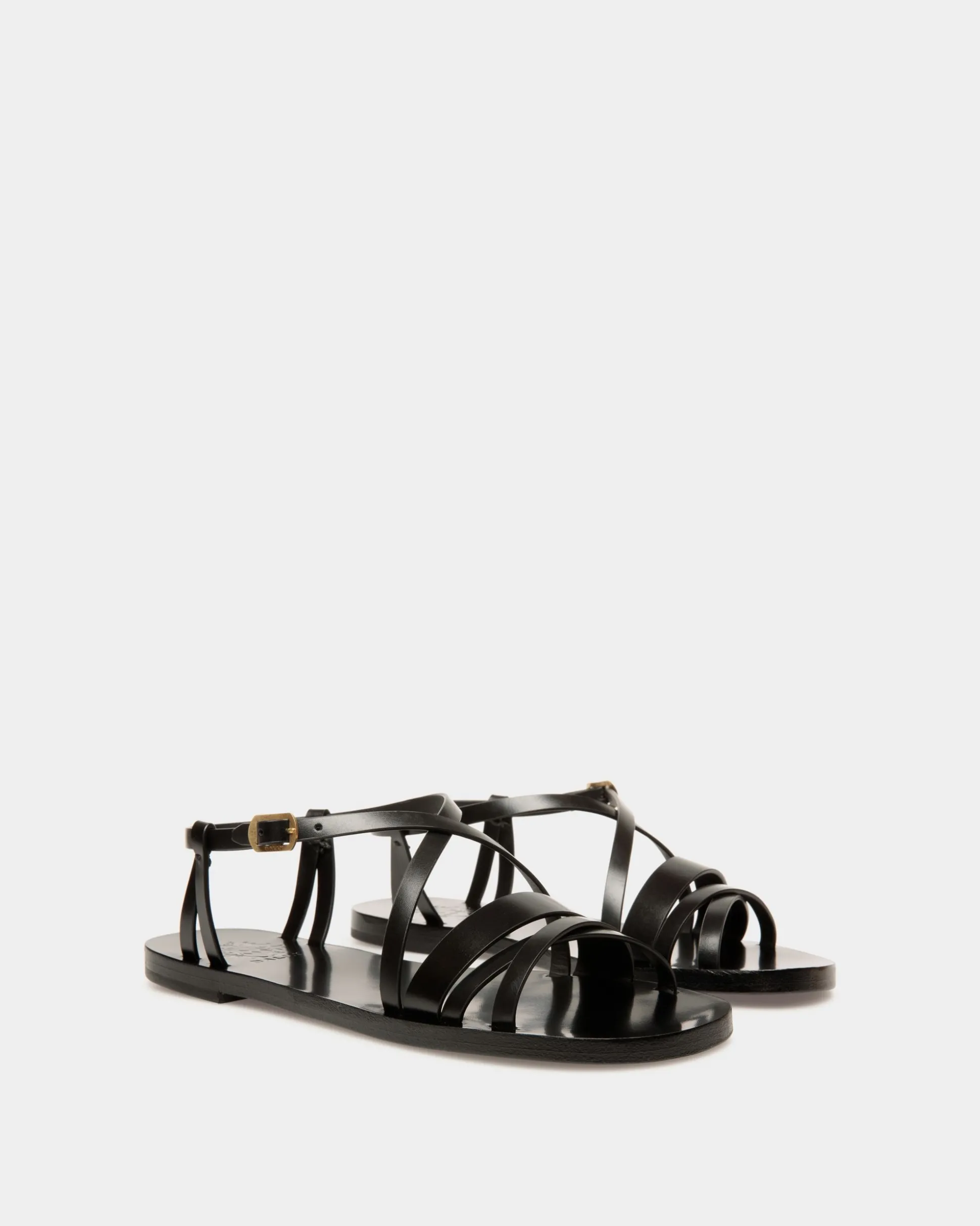 Flache Sandale Salis Aus Leder In Schwarz