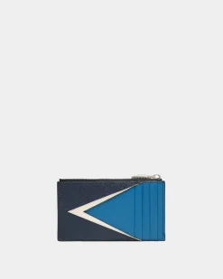 Flag Kartenetui Mit Münzfach Aus Blauem Leder