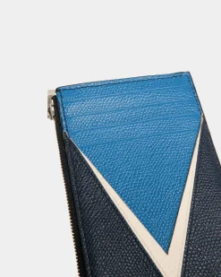 Flag Kartenetui Mit Münzfach Aus Blauem Leder