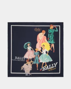 Foulard Aus Seide In Navy Blue Mit Bally Ladies-Print