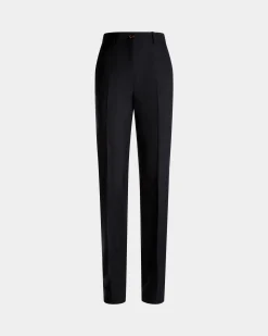 Gerade Geschnittene Hose Aus Einer Wollmischung In Navy Blue