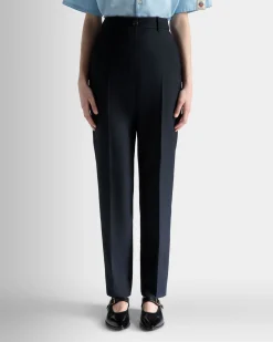 Gerade Geschnittene Hose Aus Einer Wollmischung In Navy Blue