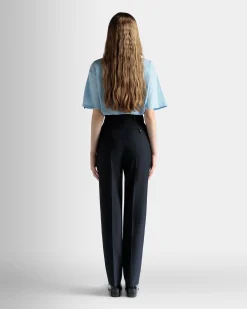 Gerade Geschnittene Hose Aus Einer Wollmischung In Navy Blue