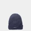 Gerippte Beanie-Mütze Aus Wolle In Mitternachtsblau